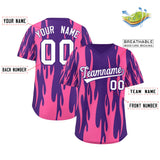 Custom Purple Pink Flame Pattern Authentic Pullover Baseball Jersey