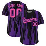 Custom Black Purple Flame Pattern Authentic Pullover Baseball Jersey