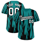 Custom Aqua Black Flame Pattern Authentic Pullover Baseball Jersey