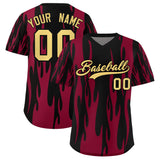 Custom Black Crimson Flame Pattern Authentic Pullover Baseball Jersey