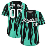 Custom Black Bright Green Flame Pattern Authentic Pullover Baseball Jersey