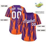 Custom Purple Orange Flame Pattern Authentic Pullover Baseball Jersey