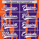 Custom Purple Orange Flame Pattern Authentic Pullover Baseball Jersey