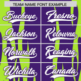 Custom Purple Neon Green Flame Pattern Authentic Pullover Baseball Jersey