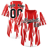 Custom Red White Flame Pattern Authentic Pullover Baseball Jersey