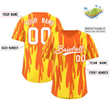 Custom Orange Gold Flame Pattern Authentic Pullover Baseball Jersey