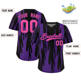 Custom Black Purple Flame Pattern Authentic Pullover Baseball Jersey