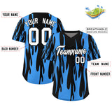 Custom Black Powder Blue Flame Pattern Authentic Pullover Baseball Jersey