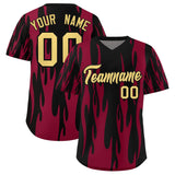 Custom Black Crimson Flame Pattern Authentic Pullover Baseball Jersey