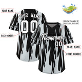 Custom Black Silver Flame Pattern Authentic Pullover Baseball Jersey