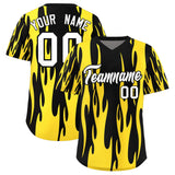 Custom Black Gold Flame Pattern Authentic Pullover Baseball Jersey