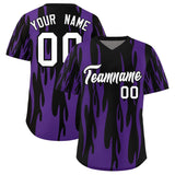 Custom Black Purple Flame Pattern Authentic Pullover Baseball Jersey
