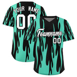 Custom Black Bright Green Flame Pattern Authentic Pullover Baseball Jersey