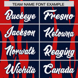 Custom Navy Red Flame Pattern Authentic Pullover Baseball Jersey