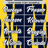 Custom Navy Gold Flame Pattern Authentic Pullover Baseball Jersey