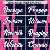 Custom Navy Pink Flame Pattern Authentic Pullover Baseball Jersey