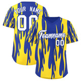 Custom Royal Gold Flame Pattern Authentic Pullover Baseball Jersey
