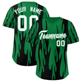 Custom Kelly Green Black Flame Pattern Authentic Pullover Baseball Jersey