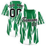 Custom Kelly Green White Flame Pattern Authentic Pullover Baseball Jersey