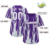 Custom Purple Silver Flame Pattern Authentic Pullover Baseball Jersey