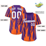 Custom Purple Orange Flame Pattern Authentic Pullover Baseball Jersey