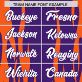 Custom Purple Orange Flame Pattern Authentic Pullover Baseball Jersey