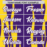 Custom Purple Gold Flame Pattern Authentic Pullover Baseball Jersey