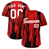 Custom Red Black Flame Pattern Authentic Pullover Baseball Jersey