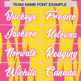 Custom Gold Pink Flame Pattern Authentic Pullover Baseball Jersey