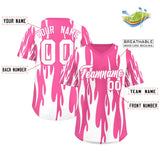 Custom Pink White Flame Pattern Authentic Pullover Baseball Jersey