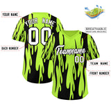 Custom Neon Green Black Flame Pattern Authentic Pullover Baseball Jersey