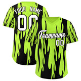 Custom Neon Green Black Flame Pattern Authentic Pullover Baseball Jersey