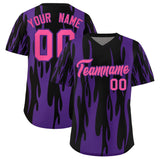 Custom Black Purple Flame Pattern Authentic Pullover Baseball Jersey