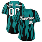 Custom Aqua Black Flame Pattern Authentic Pullover Baseball Jersey