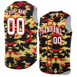 Custom Black Old Gold and Red Camo Fashion Authentic Sleeveless Baseball Jersey