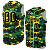 Custom Black Kelly Green and Gold Camo Fashion Authentic Sleeveless Baseball Jersey