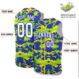 Custom Royal Neon Green and Gold Camo Fashion Authentic Sleeveless Baseball Jersey