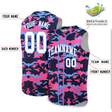 Custom Navy Pink and Powder Blue Camo Fashion Authentic Sleeveless Baseball Jersey
