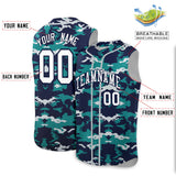 Custom Navy Aqua and Silver Camo Fashion Authentic Sleeveless Baseball Jersey