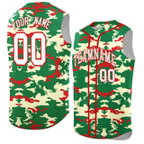 Custom Kelly Green Red Camo Fashion Authentic Sleeveless Baseball Jersey