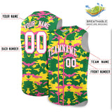 Custom Kelly Green Gold and Pink Camo Fashion Authentic Sleeveless Baseball Jersey