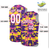 Custom Purple Gold and Pink Camo Fashion Authentic Sleeveless Baseball Jersey