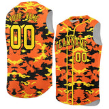 Custom Orange Black and Gold Camo Fashion Authentic Sleeveless Baseball Jersey