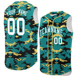 Custom Aqua Black and Khaki Camo Fashion Authentic Sleeveless Baseball Jersey