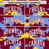 Custom Crimson Light Blue and Gold Camo Fashion Authentic Sleeveless Baseball Jersey