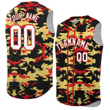 Custom Black Old Gold and Red Camo Fashion Authentic Sleeveless Baseball Jersey