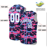 Custom Navy Pink and Powder Blue Camo Fashion Authentic Sleeveless Baseball Jersey