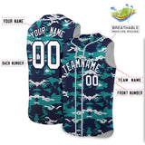 Custom Navy Aqua and Silver Camo Fashion Authentic Sleeveless Baseball Jersey