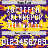 Custom Purple Gold and Orange Camo Fashion Authentic Sleeveless Baseball Jersey