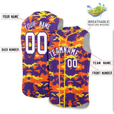 Custom Purple Orange and Gold Camo Fashion Authentic Sleeveless Baseball Jersey